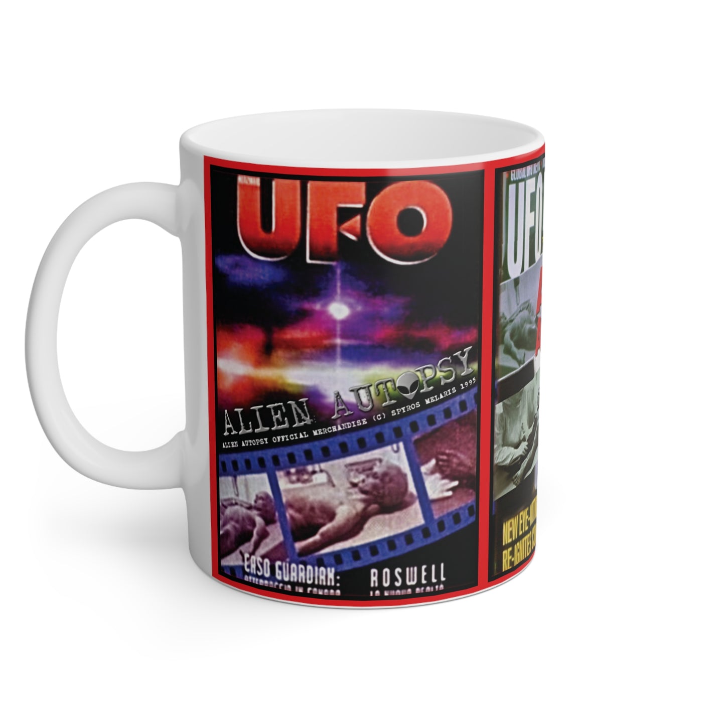 MUG AA: "Alien Autopsy UFO Magazines" White Mug, 11oz