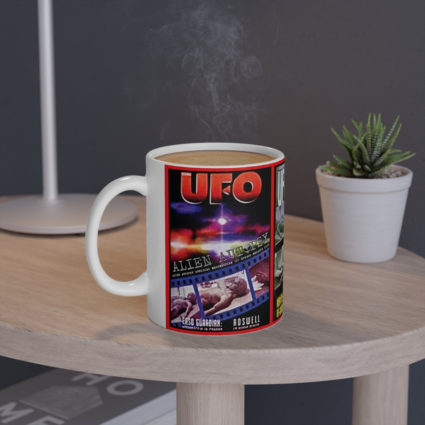 MUG AA: "Alien Autopsy UFO Magazines" White Mug, 11oz