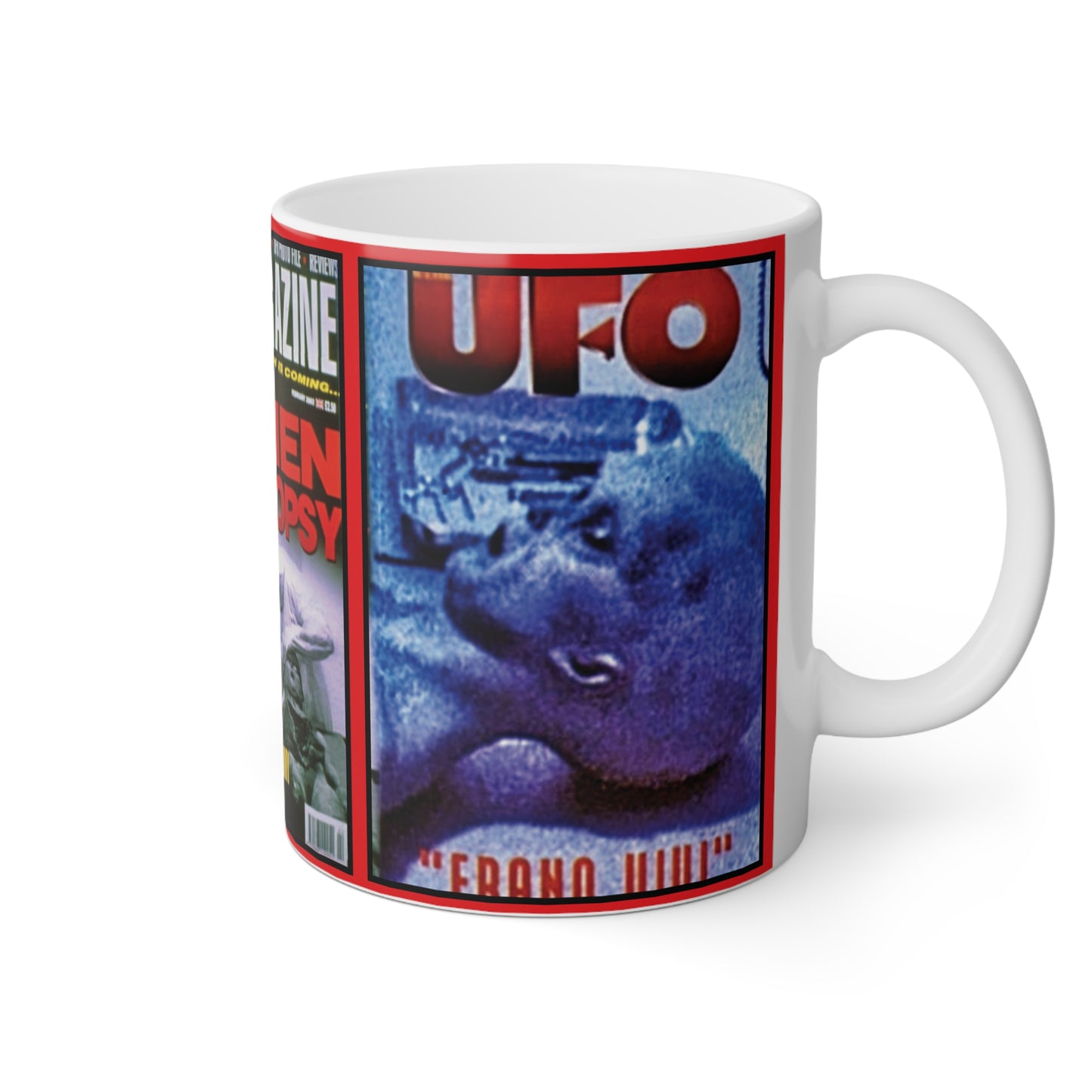 MUG AA: "Alien Autopsy UFO Magazines" White Mug, 11oz