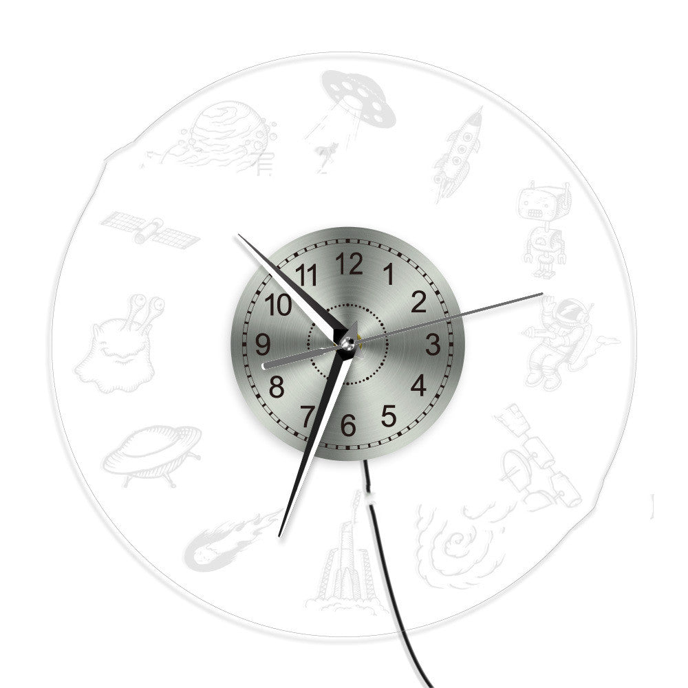 H Alien Civilization UFO Spaceship Transparent Acrylic Wall Clock