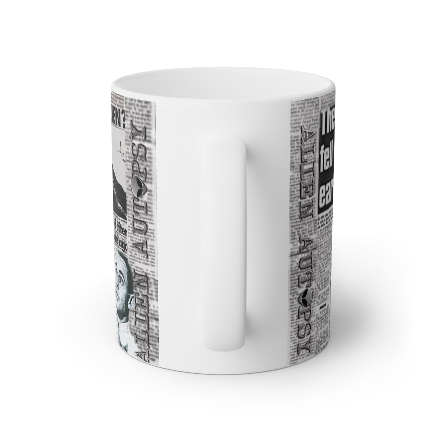 MUG: "Alien Autopsy Newspapers" White Mug, 11oz