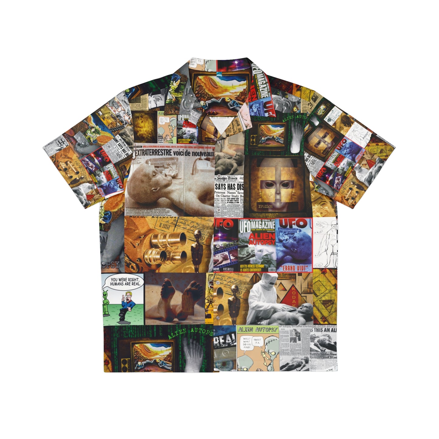 TS Alien Autopsy Media Montage Full Colour Men's Hawaiian Shirt.