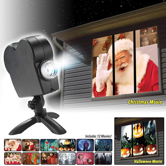 GA Halloween  Christmas Laser Projector 12 Movies Disco Light Mini Window Home Theater Projector Indoor Outdoor Projector