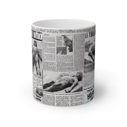 MUG: "Alien Autopsy Newspapers" White Mug, 11oz