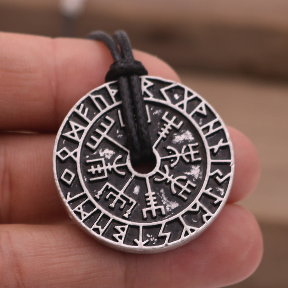 J Alien, Nordic, Viking Message Coin Alloy Hollow Pendant Necklace