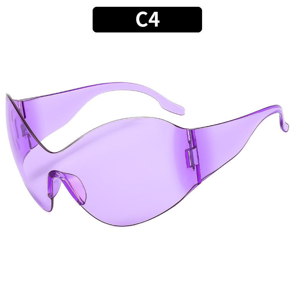 1E Alien Look Rimless One-piece Sunglasses Futuristic and Super Fashionable