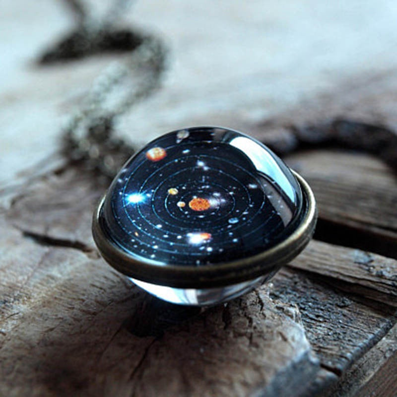 J Cosmic Starry Sky Necklace Double-sided Glass Ball Solar System