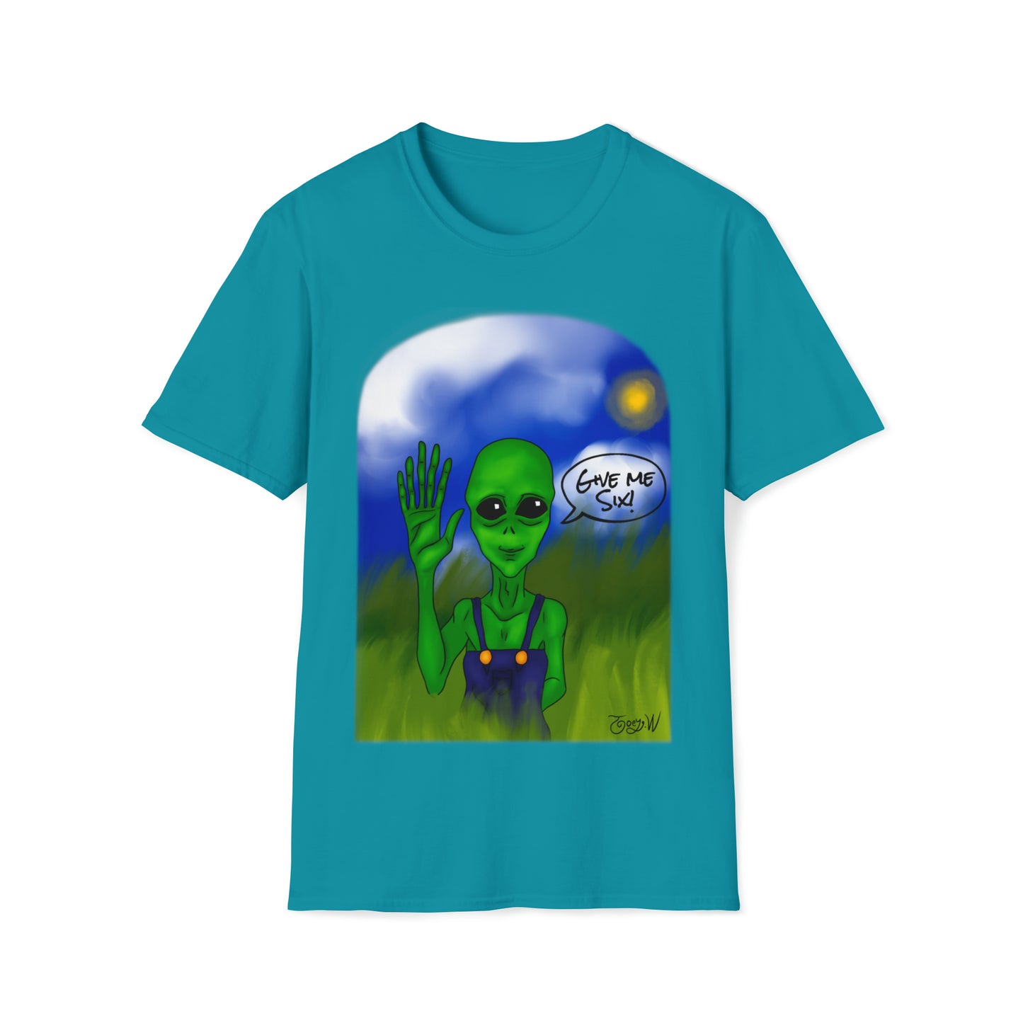 TJ Give Me Six" featuring Watts the friendly Alien - Unisex Softstyle T-Shirt