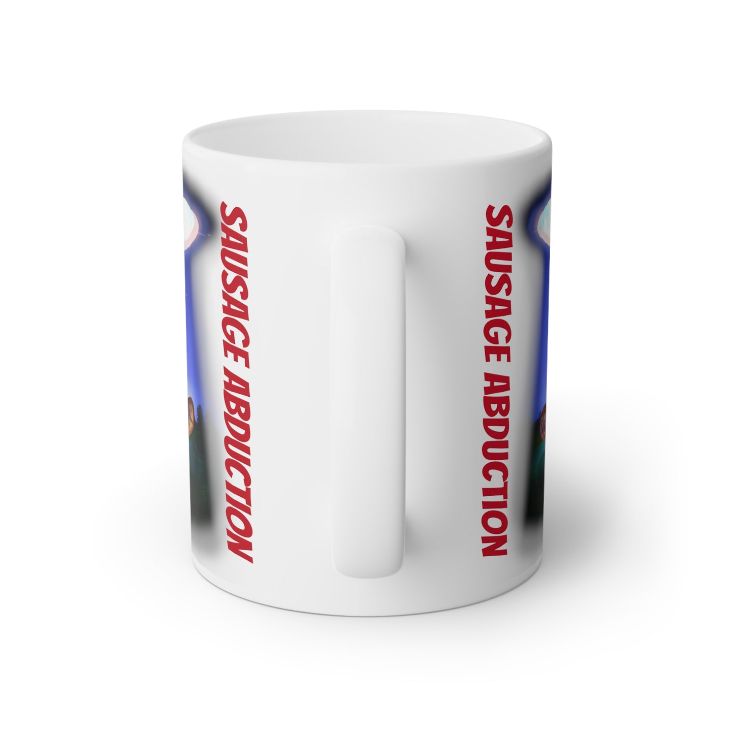 MUG: "Sausage Abduction"  Eggstratterestial activity White Mug, 11oz