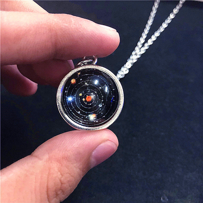 J Cosmic Starry Sky Necklace Double-sided Glass Ball Solar System