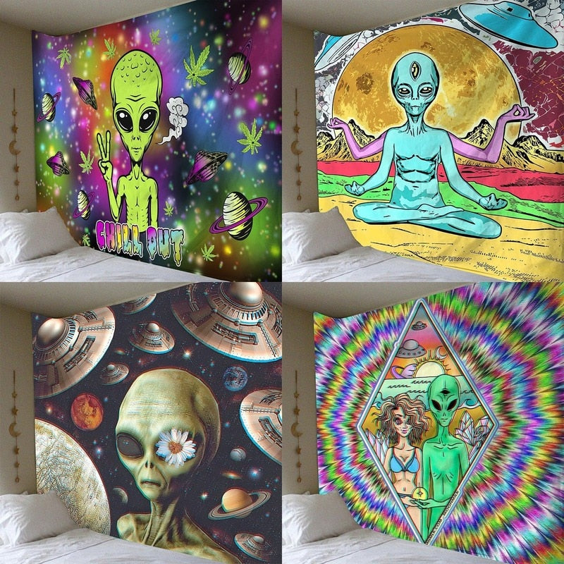 H 'Psychedelic Alien wall, furniture, bed cloth tapestry' Beach Towel, Throw, window covering Anime pattern wall cloth art Home decoration