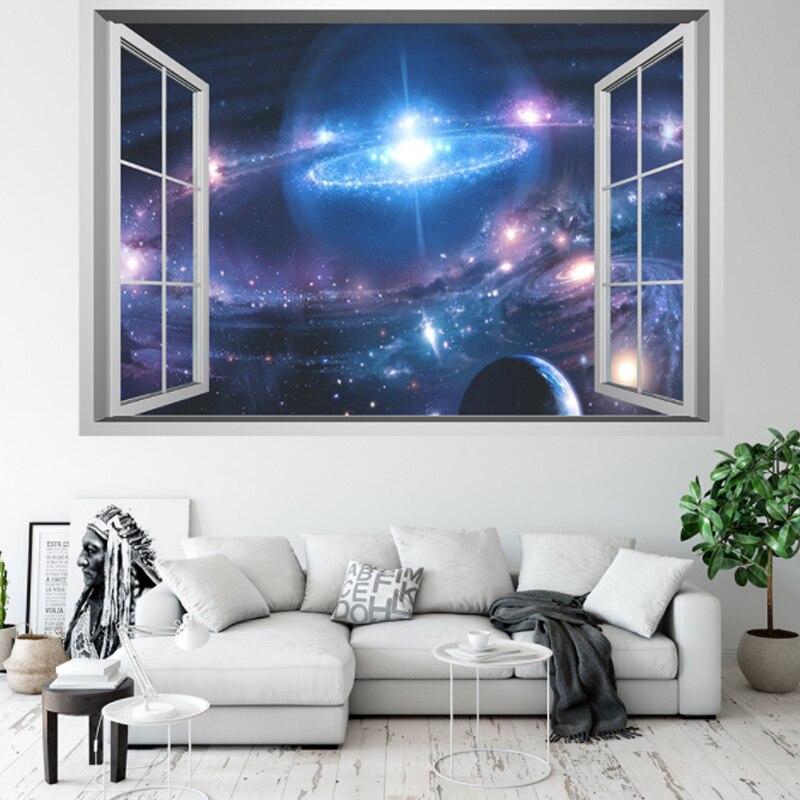 H Starry Sky Planet Window View Wall Stickers Living Room Bedroom Children's Room Decoration Stickers