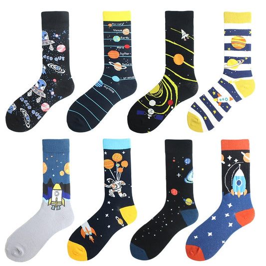 S UFO Aliens, Astronaut, Outer Space, Rocket Ship Unisex Crew Socks Streetwear Happy Funny Unisex Cotton Male Skateboard Dress