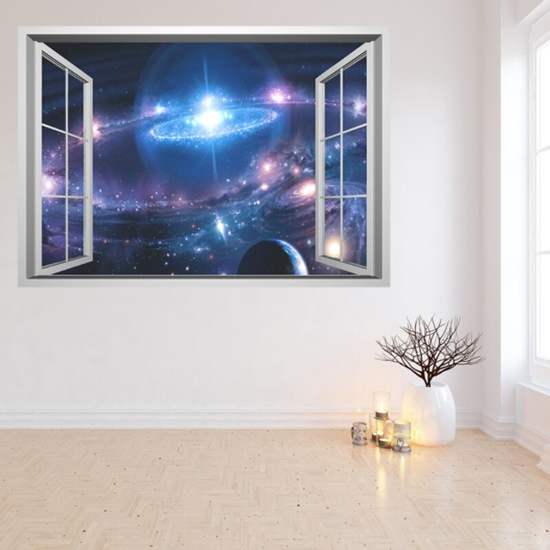 H Starry Sky Planet Window View Wall Stickers Living Room Bedroom Children's Room Decoration Stickers