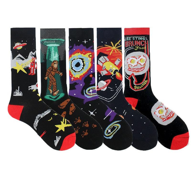 S UFO Aliens, Astronaut, Outer Space, Rocket Ship Unisex Crew Socks Streetwear Happy Funny Unisex Cotton Male Skateboard Dress