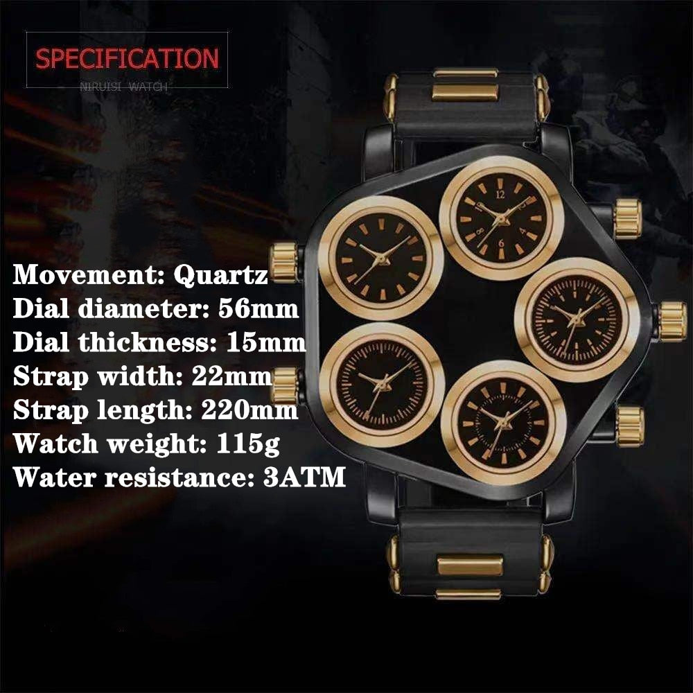 W TIME TRAVELLER Five Time Zone Big Dial Futuristic Sport Concept Watch Extra Large Dial Stylish Guy's Hip Hop Watch Cool Punk Men's Quartz Watch Unisex watch Time Hour