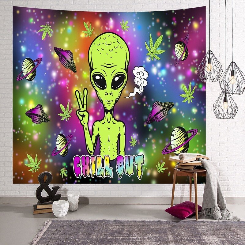 H 'Psychedelic Alien wall, furniture, bed cloth tapestry' Beach Towel, Throw, window covering Anime pattern wall cloth art Home decoration