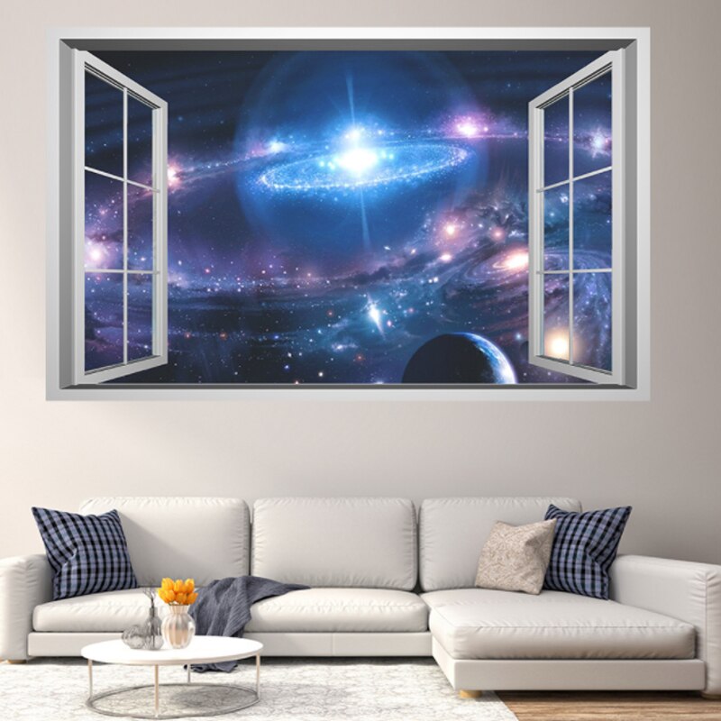 H Starry Sky Planet Window View Wall Stickers Living Room Bedroom Children's Room Decoration Stickers