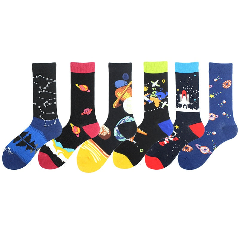 S UFO Aliens, Astronaut, Outer Space, Rocket Ship Unisex Crew Socks Streetwear Happy Funny Unisex Cotton Male Skateboard Dress