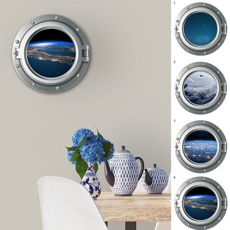 H Spaceship/Underwater Porthole Window Wall Stickers For Washing Machine Kidroom Decoration Diy Art Wall Decals Bathroom Wall Sticker