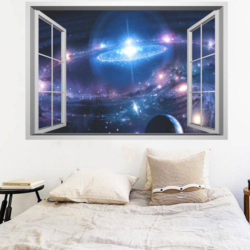 H Starry Sky Planet Window View Wall Stickers Living Room Bedroom Children's Room Decoration Stickers