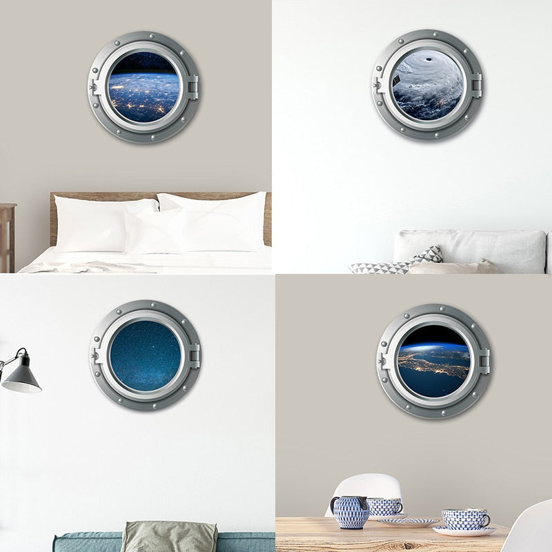 H Spaceship/Underwater Porthole Window Wall Stickers For Washing Machine Kidroom Decoration Diy Art Wall Decals Bathroom Wall Sticker