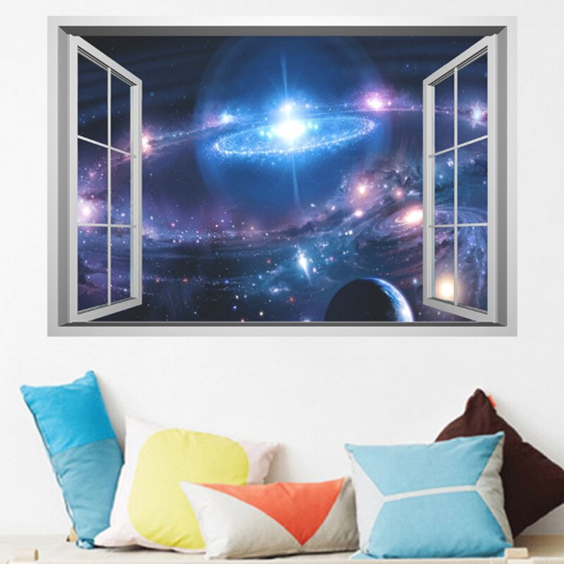 H Starry Sky Planet Window View Wall Stickers Living Room Bedroom Children's Room Decoration Stickers