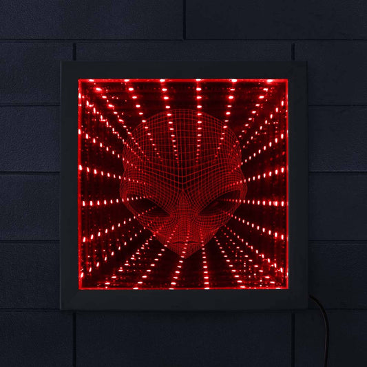 GA 3D Alien Infinity Mirror Stunning Optical Illusion Lit Mirror Alien Face Illusion LED Vortex Tunnel Mirror Frame