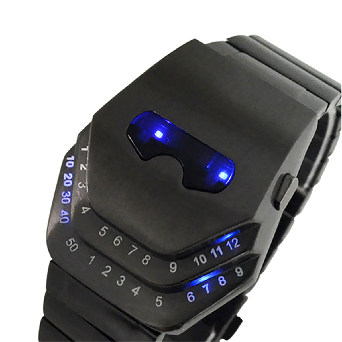 W ALIEN FASHION STAR FLEET Men's Stainless Steel Blue LED Wrist Watch Gift Cool Futuristic Style