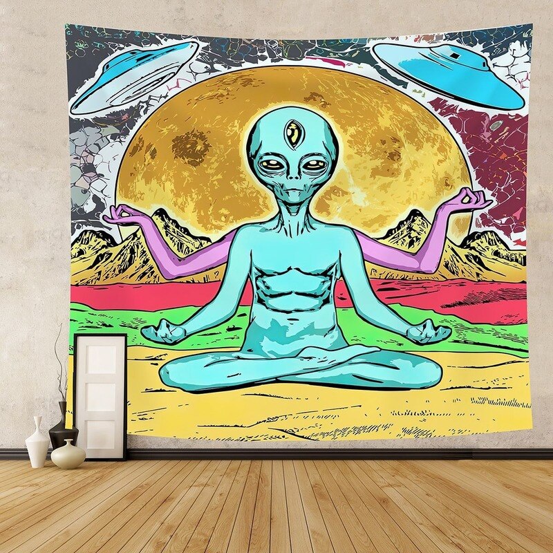 H 'Psychedelic Alien wall, furniture, bed cloth tapestry' Beach Towel, Throw, window covering Anime pattern wall cloth art Home decoration