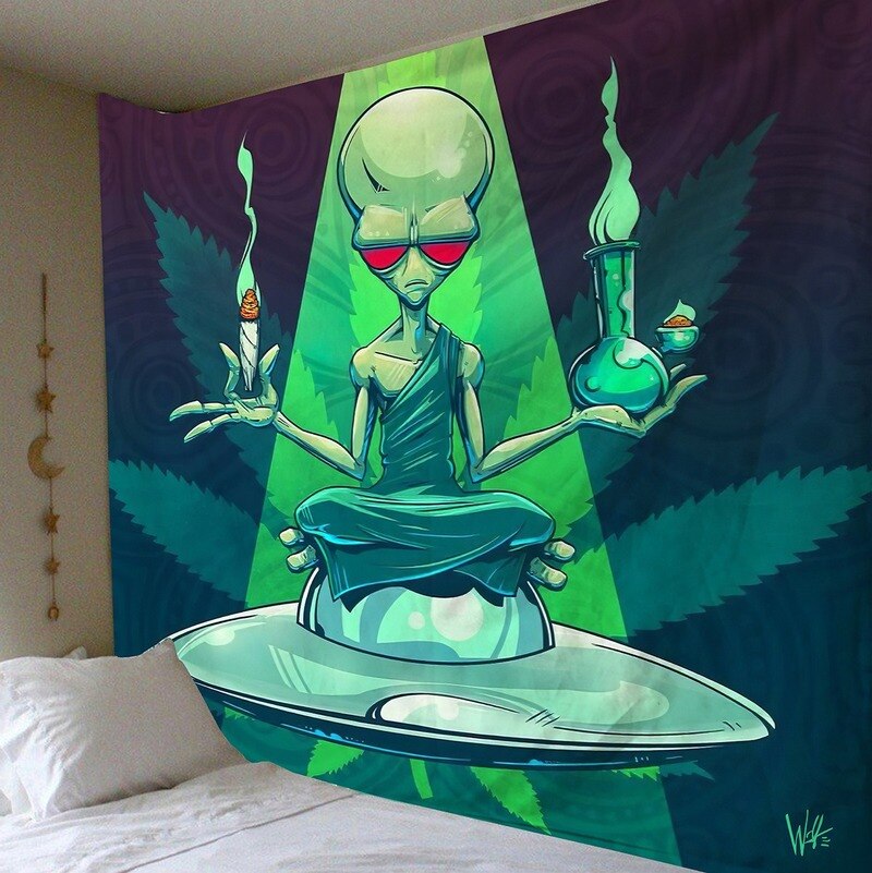 H 'Psychedelic Alien wall, furniture, bed cloth tapestry' Beach Towel, Throw, window covering Anime pattern wall cloth art Home decoration