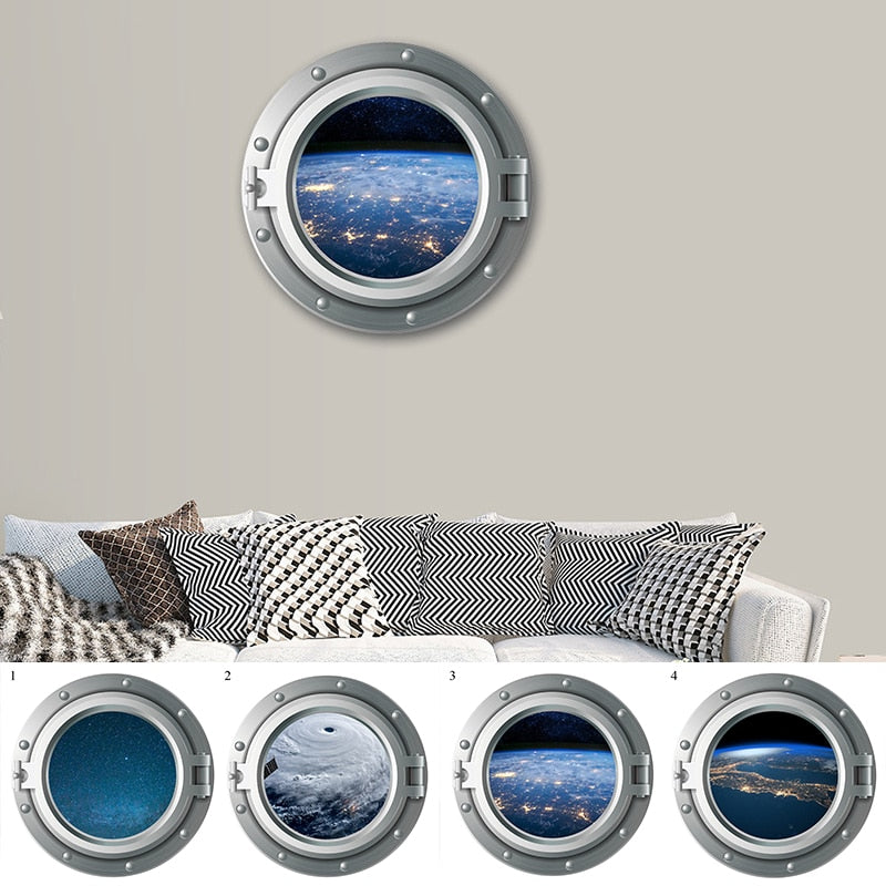 H Spaceship/Underwater Porthole Window Wall Stickers For Washing Machine Kidroom Decoration Diy Art Wall Decals Bathroom Wall Sticker