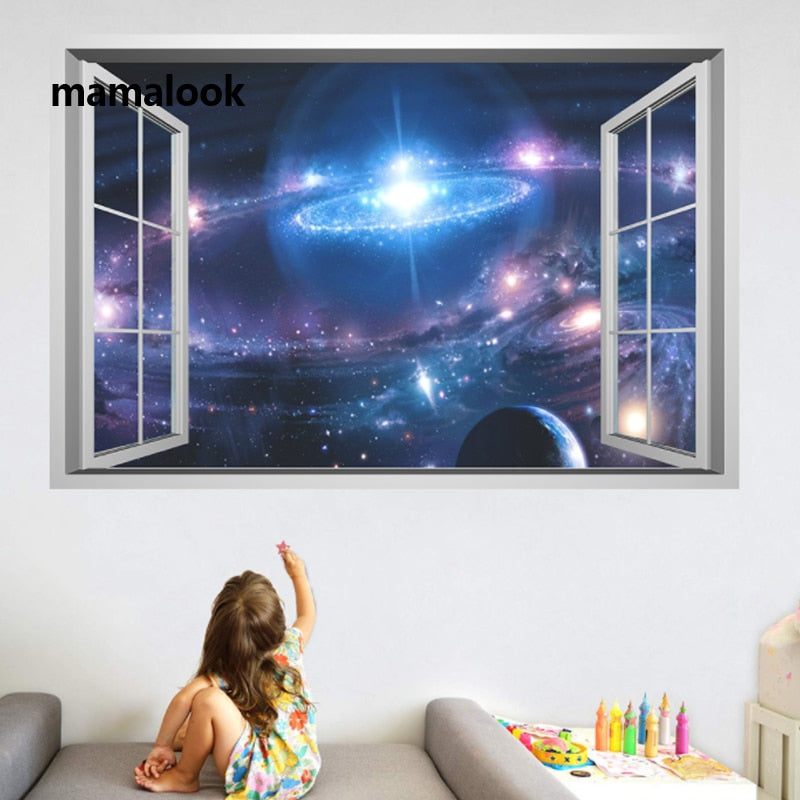 H Starry Sky Planet Window View Wall Stickers Living Room Bedroom Children's Room Decoration Stickers