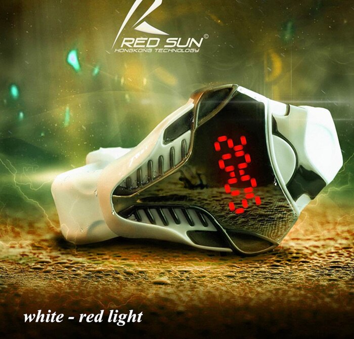 W Red Sun Space Inspired Quartz Alien Sports Watch Outdoor LED Digital wristwatch Silicone Bracelet Casual Cool For Children Luminous