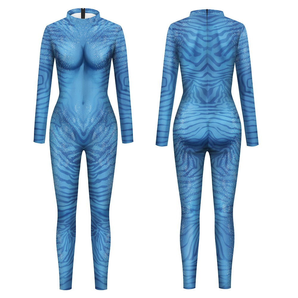 C Avatar Movie The Way of Water Alien Cosplay 3D Jumpsuit Women Men Avatar Cosplay Costume Halloween Zenti Party Bodysuit