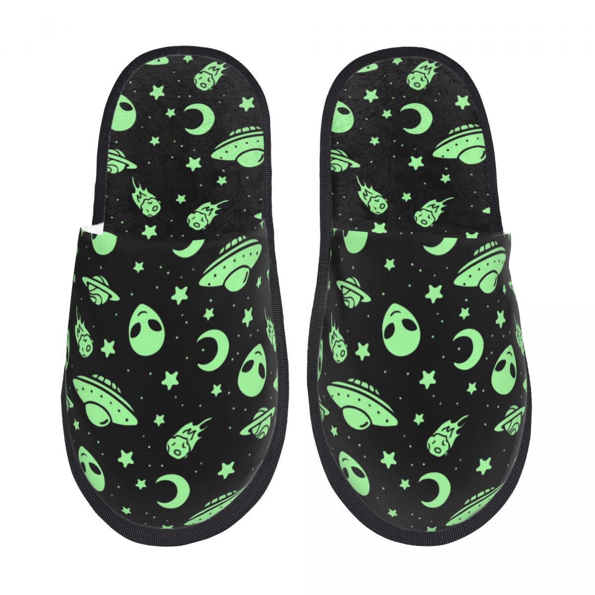 F MOON WALKER GREEN ALIEN unisex Slippers UFO Moon Warm Winter Home Plush Slippers Fashion Home Soft Fluffy Slippers