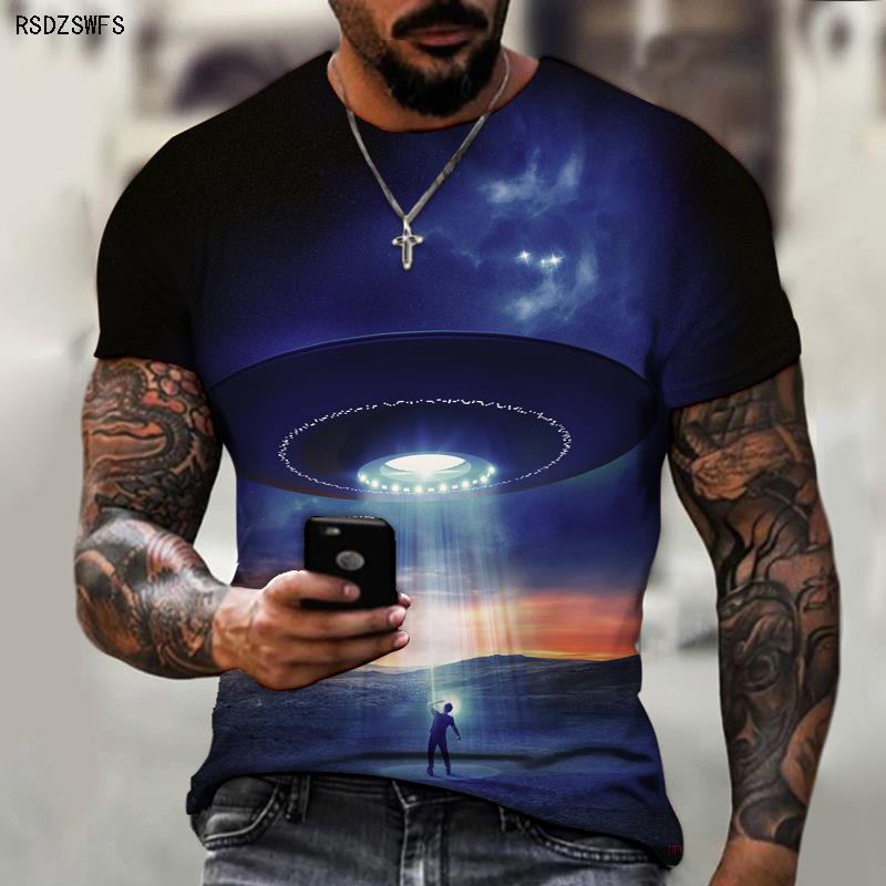 T UFO Spaceship Science Fiction Outer Space Technology Trend Men's  New Oversized T-shirt