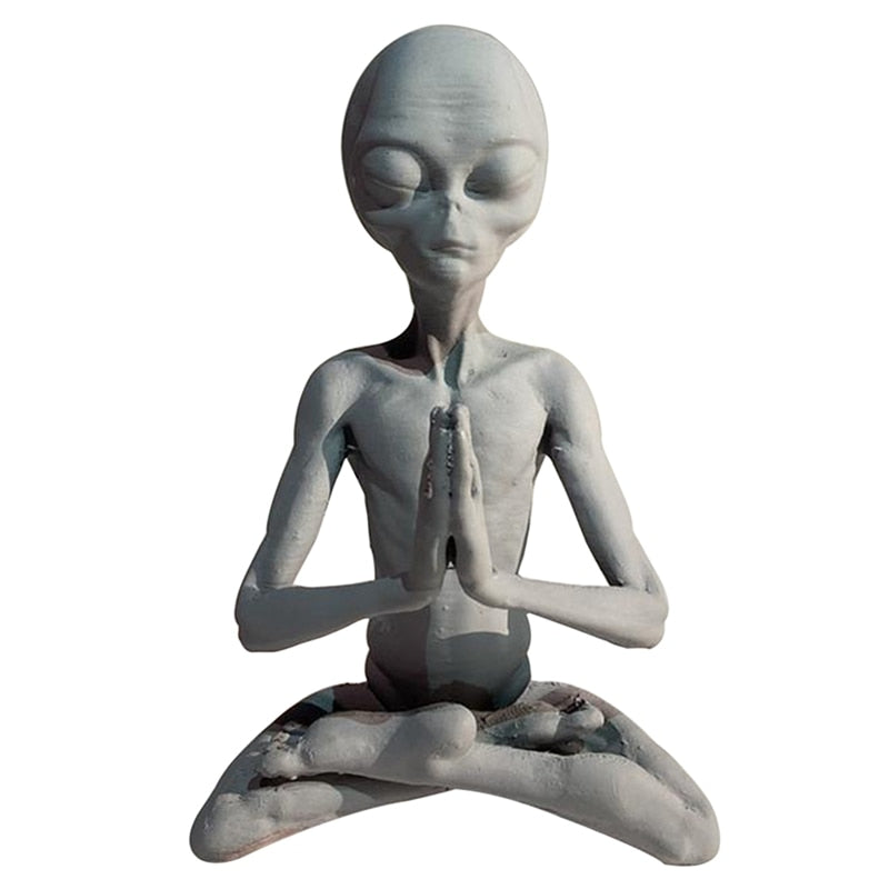 SC Meditating Alien Statue Mini Resin Ornament Alien Garden Home Office Yard Art Decor For Indoor Outdoor