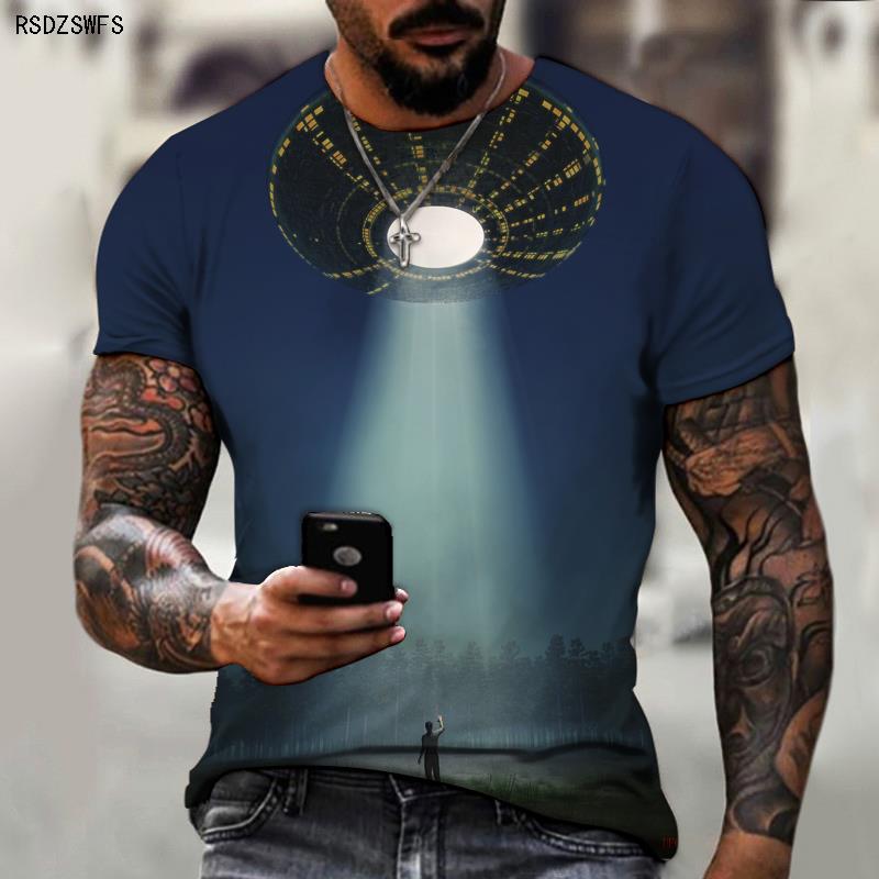 T UFO Spaceship Science Fiction Outer Space Technology Trend Men's  New Oversized T-shirt