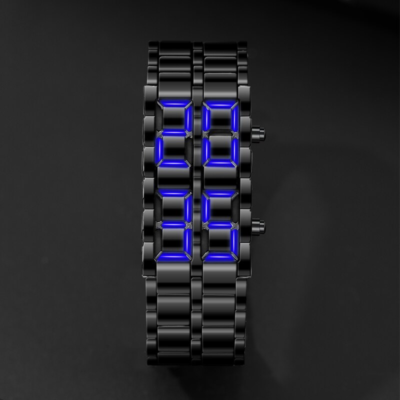 W Alien Lava Digital Blue Bracelet Watch LED Display Wrist Watch Full Metal Unisex Watches Gifts Space Age Sport Creative Clock