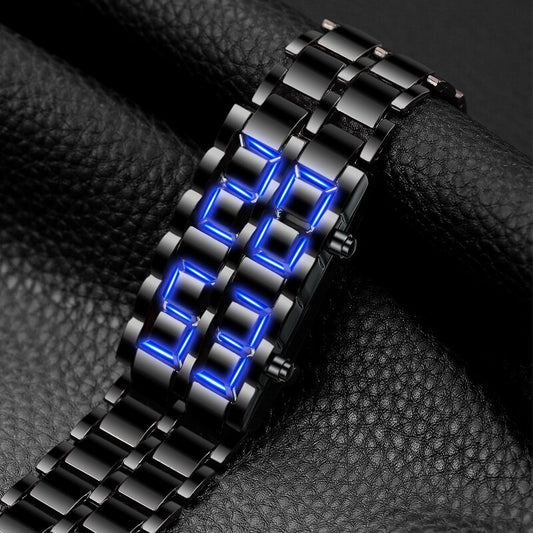 W Alien Lava Digital Blue Bracelet Watch LED Display Wrist Watch Full Metal Unisex Watches Gifts Space Age Sport Creative Clock