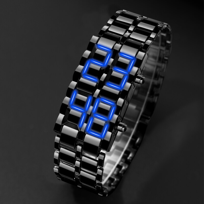 W Alien Lava Digital Blue Bracelet Watch LED Display Wrist Watch Full Metal Unisex Watches Gifts Space Age Sport Creative Clock