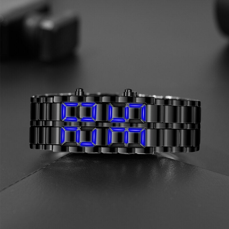 W Alien Lava Digital Blue Bracelet Watch LED Display Wrist Watch Full Metal Unisex Watches Gifts Space Age Sport Creative Clock