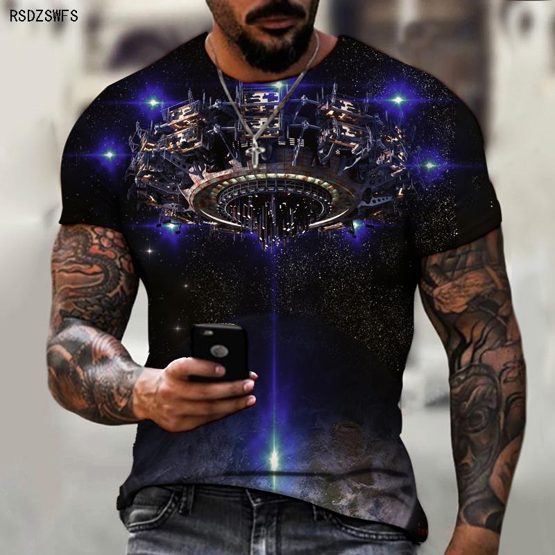 T UFO Spaceship Science Fiction Outer Space Technology Trend Men's  New Oversized T-shirt