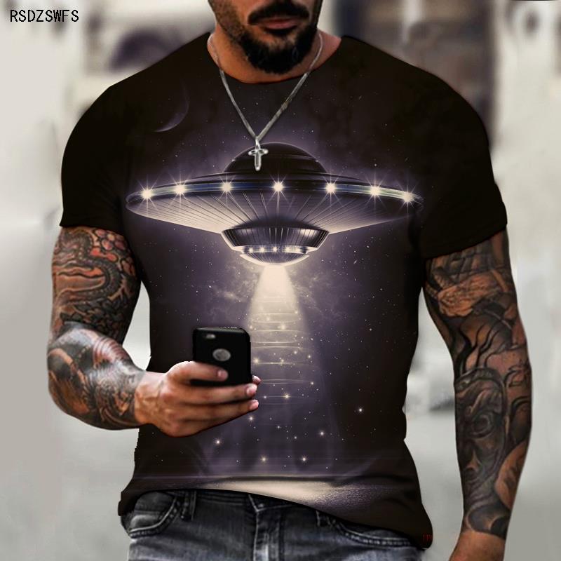 T UFO Spaceship Science Fiction Outer Space Technology Trend Men's  New Oversized T-shirt