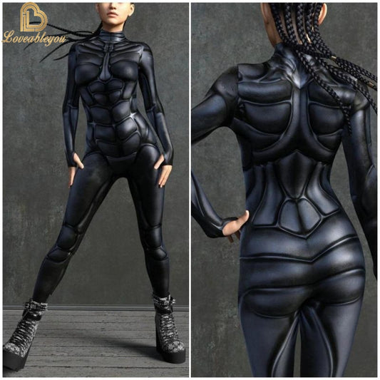 C Futuristic Space Alien Catsuit Unisex Zipper 16 years to Adults Jumpsuit Zentai Bodysuit Game Party Mecha 3D Print Costume Female Cosplay Outfit