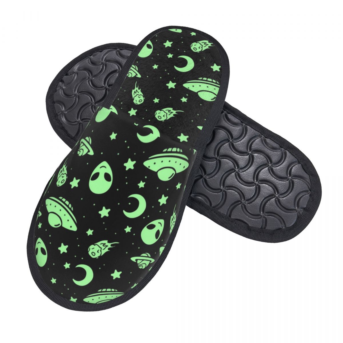 F MOON WALKER GREEN ALIEN unisex Slippers UFO Moon Warm Winter Home Plush Slippers Fashion Home Soft Fluffy Slippers