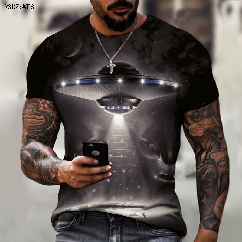 T UFO Spaceship Science Fiction Outer Space Technology Trend Men's  New Oversized T-shirt