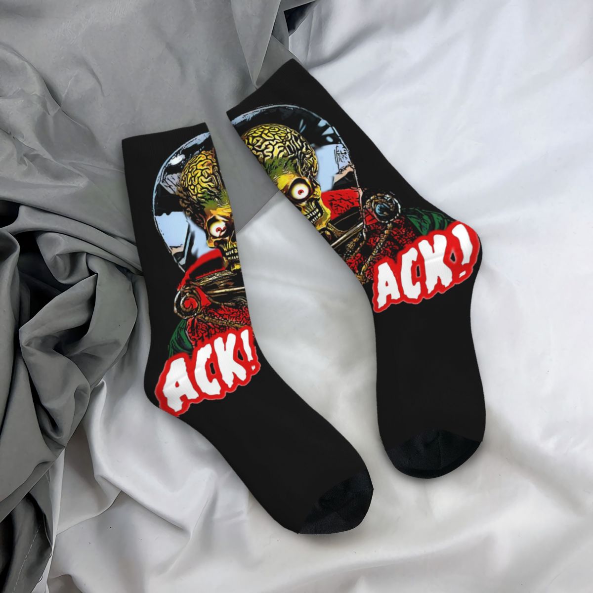 S 'ACK ACK Mars Attacks' Socks Fun Unisex Vintage Harajuku Hip Hop Novelty Pattern Crew Crazy Sock Gift Printed