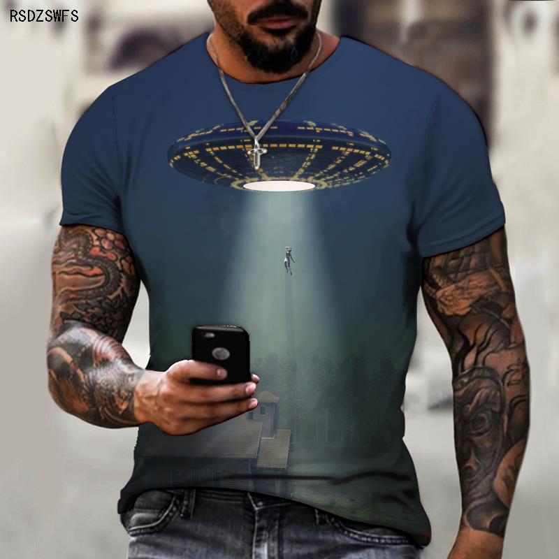 T UFO Spaceship Science Fiction Outer Space Technology Trend Men's  New Oversized T-shirt